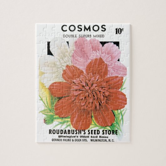 Vintages Saatgutpaket Kunst, Kosmos Garten Blume Puzzle (Vertikal)