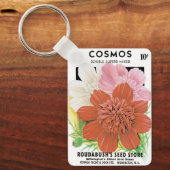 Vintages Saatgutpaket Kunst, Kosmos Garten Blume Schlüsselanhänger (Vorderseite)