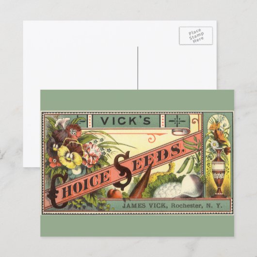 Vintages Saatgutverpackungs-Label Kunst, Auswahl a Postkarte (Vorne/Hinten)