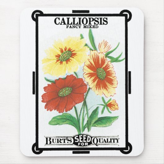 Vintages Saatgutverpackungslabel Art, Calliopsis B Mousepad (Vorne)