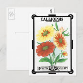 Vintages Saatgutverpackungslabel Art, Calliopsis B Postkarte (Vorne/Hinten)