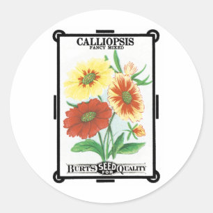 Vintages Saatgutverpackungslabel Art, Calliopsis B Runder Aufkleber
