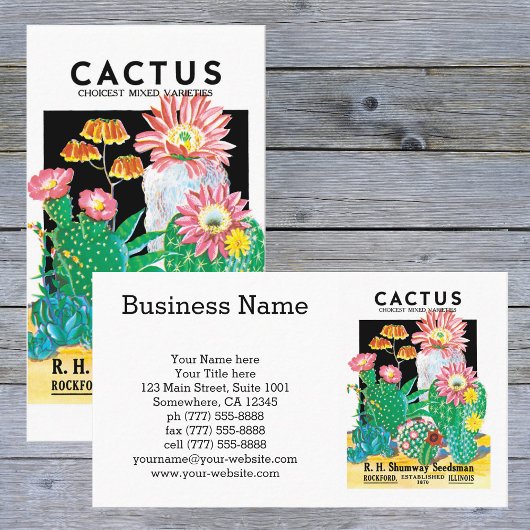 Vintages Saatpacket Label Art Wüste Kaktus Pflanze Visitenkarte