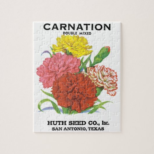 Vintages Saatpacketikett Art, Nelken Blume Puzzle (Vertikal)