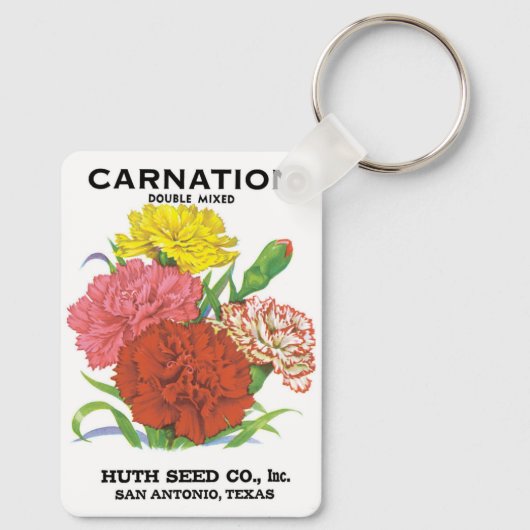 Vintages Saatpacketikett Art, Nelken Blume Schlüsselanhänger (Rückseite)