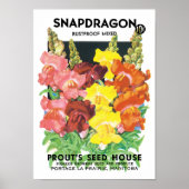 Vintages Saatpacketikett Art, Snapdragon-Blume Poster (Vorne)
