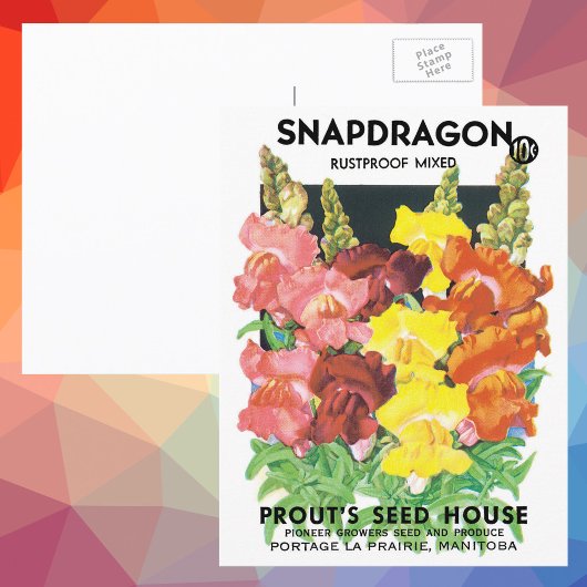 Vintages Saatpacketikett Art, Snapdragon-Blume Postkarte