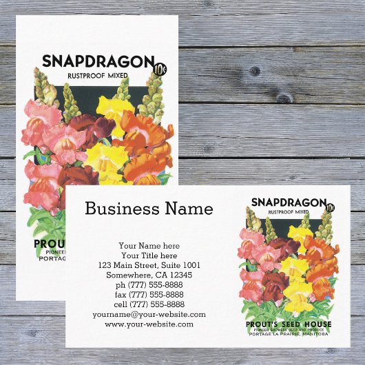 Vintages Saatpacketikett Art, Snapdragon-Blume Visitenkarte