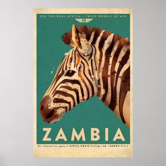 Vintages Sambia Zebra Travel Poster (Vorne)