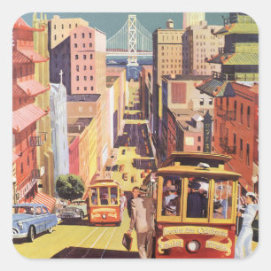 Vintages San Francisco Cable Cars Travel Poster Ar Quadratischer Aufkleber