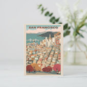 Vintages San Francisco California City Skyline Postkarte (Stehend Vorderseite)