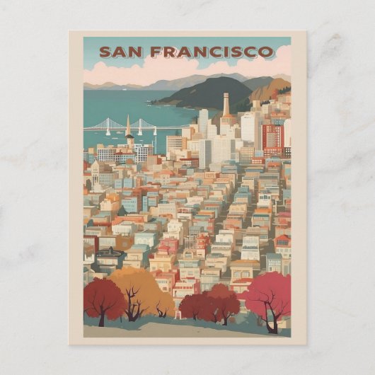 Vintages San Francisco California City Skyline Postkarte (Vorderseite)