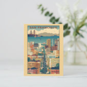Vintages San Francisco California City Skyline Postkarte (Stehend Vorderseite)