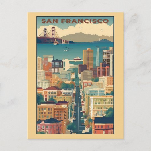 Vintages San Francisco California City Skyline Postkarte (Vorderseite)