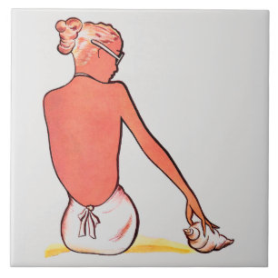 Vintages Sandstrand Retro Seashell Girl  Fliese