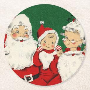 Vintages Sankt-Familien-Weihnachten Runder Pappuntersetzer