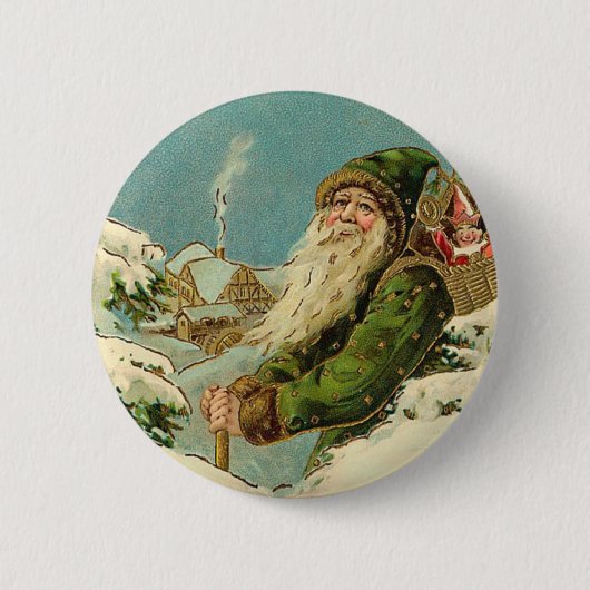 Vintages Sankt- - Joyeux-Weihnachten Button (Vorderseite)