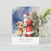 Vintages Santa & A Girl Personalisiert Feiertagskarte (Stehend Vorderseite)