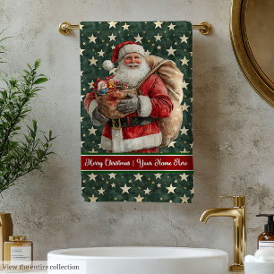 Vintages Santa Bath Handtuch Set zu Weihnachten