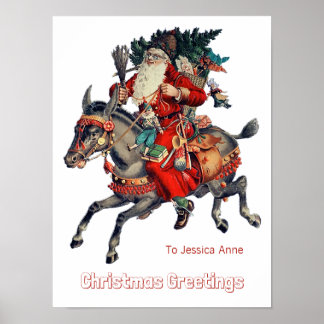 Vintages Santa-Baumspielzeug-Eselposter Poster