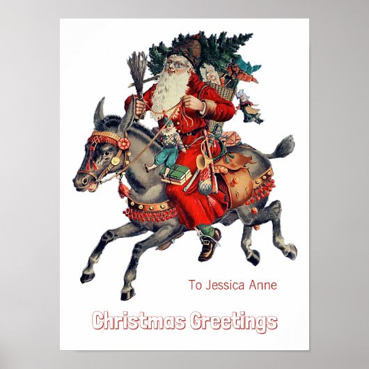 Vintages Santa-Baumspielzeug-Eselposter Poster (Vorne)