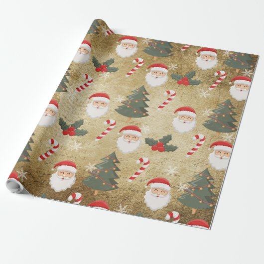 Vintages Santa Claus Muster Geschenkpapier (Ungerollt)