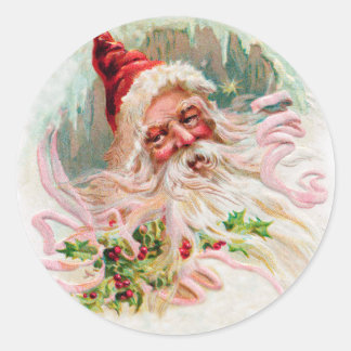 Vintages Santa Face Runder Aufkleber