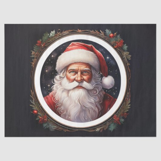 Vintages "Santa in Round Frame"-Dekorationspapier Seidenpapier (Vorderseite)