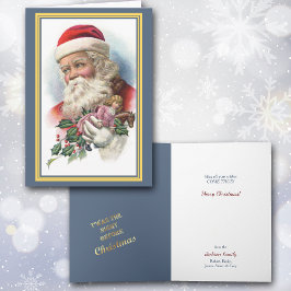 Vintages Santa Portrait mit Spielzeug und Holly Karte