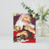 Vintages Santa Schlafen mit Welpen Feiertagspostkarte (Stehend Vorderseite)