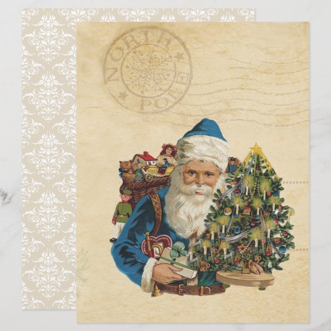 Vintages Santa Scrapbook Paper - Weihnachtsfeierta (Vorne/Hinten)