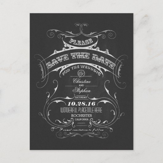 Vintages Schachbrett Save the Date Postkarte (Vorderseite)