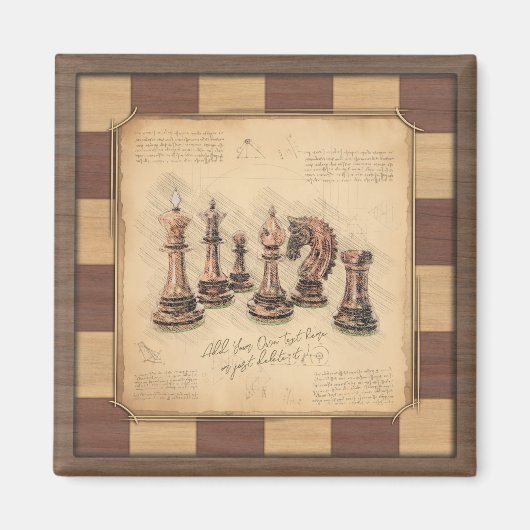 Vintages Schachbrett und Schachfiguren, Spielerges Magnet (Vorne)