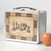 Vintages Schachbrett und Schachfiguren, Spielerges Metall Brotdose (Beispiel)