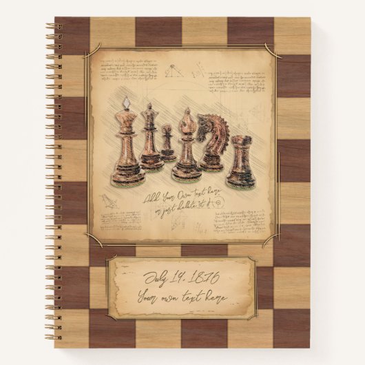 Vintages Schachbrett und Schachfiguren, Spielerges Notizblock (Vorderseite)