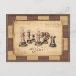 Vintages Schachbrett und Schachfiguren, Spielerges Postkarte