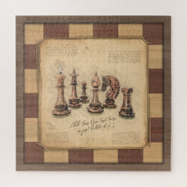 Vintages Schachbrett und Schachfiguren, Spielerges Puzzle