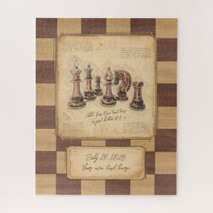 Vintages Schachbrett und Schachfiguren, Spielerges Puzzle