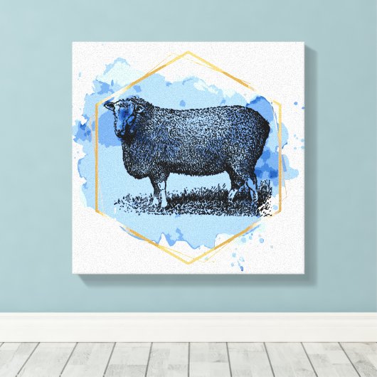 Vintages Schaf Leinwanddruck (Insitu (Holzboden))