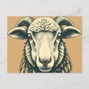 Vintages Schafportrait im rustikalen Stil Postkarte