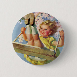 Vintages Schauen, Girl Swinging in a Tree Kinder s Button