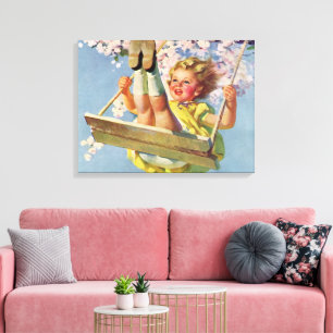 Vintages Schauen, Girl Swinging in a Tree Kinder s Leinwanddruck