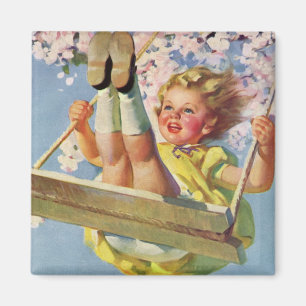 Vintages Schauen, Girl Swinging in a Tree Kinder s Magnet