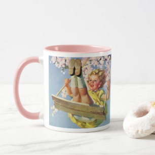 Vintages Schauen, Girl Swinging in a Tree Kinder s Tasse