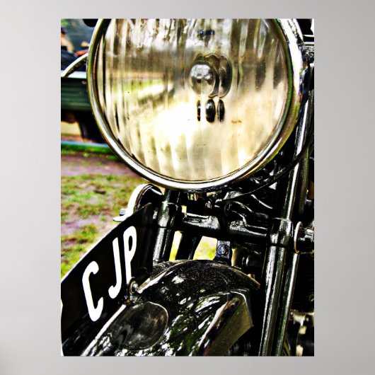 Vintages Scheinwerfer für Motorräder und Kennzeich Poster (Vorne)