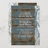 Vintages Schieferblau Holzlatte Hochzeit auf dem L Einladung (Vorne/Hinten)