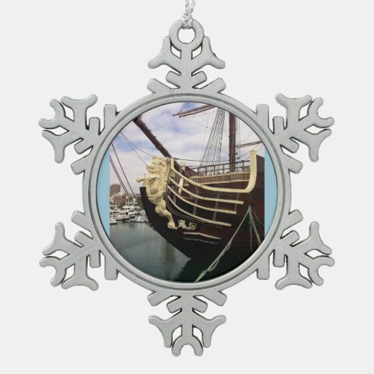 Vintages Schiff - Alicante Schneeflocken Zinn-Ornament (Vorderseite)