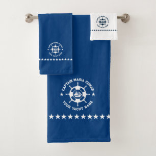 Vintages Schiff des Blue White Nautical Boat Wheel Badhandtuch Set