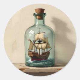 Vintages Schiff in einer antiken Flasche Runder Aufkleber