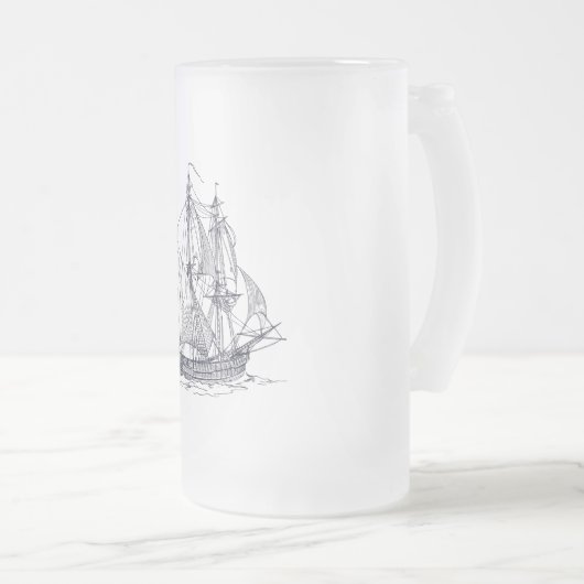 Vintages Schiff Mattglas Bierglas (VorderseiteRechts)